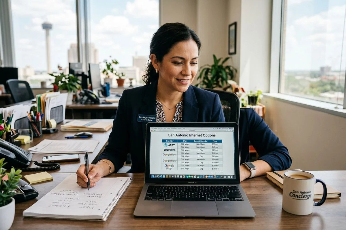 Concierge specialist comparing internet provider rates