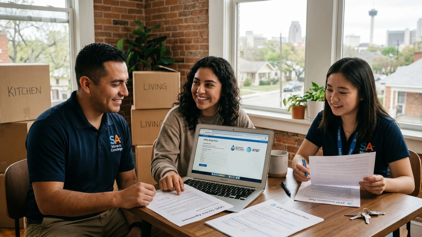Move-In Concierge team helping a San Antonio renter set up utilities and internet