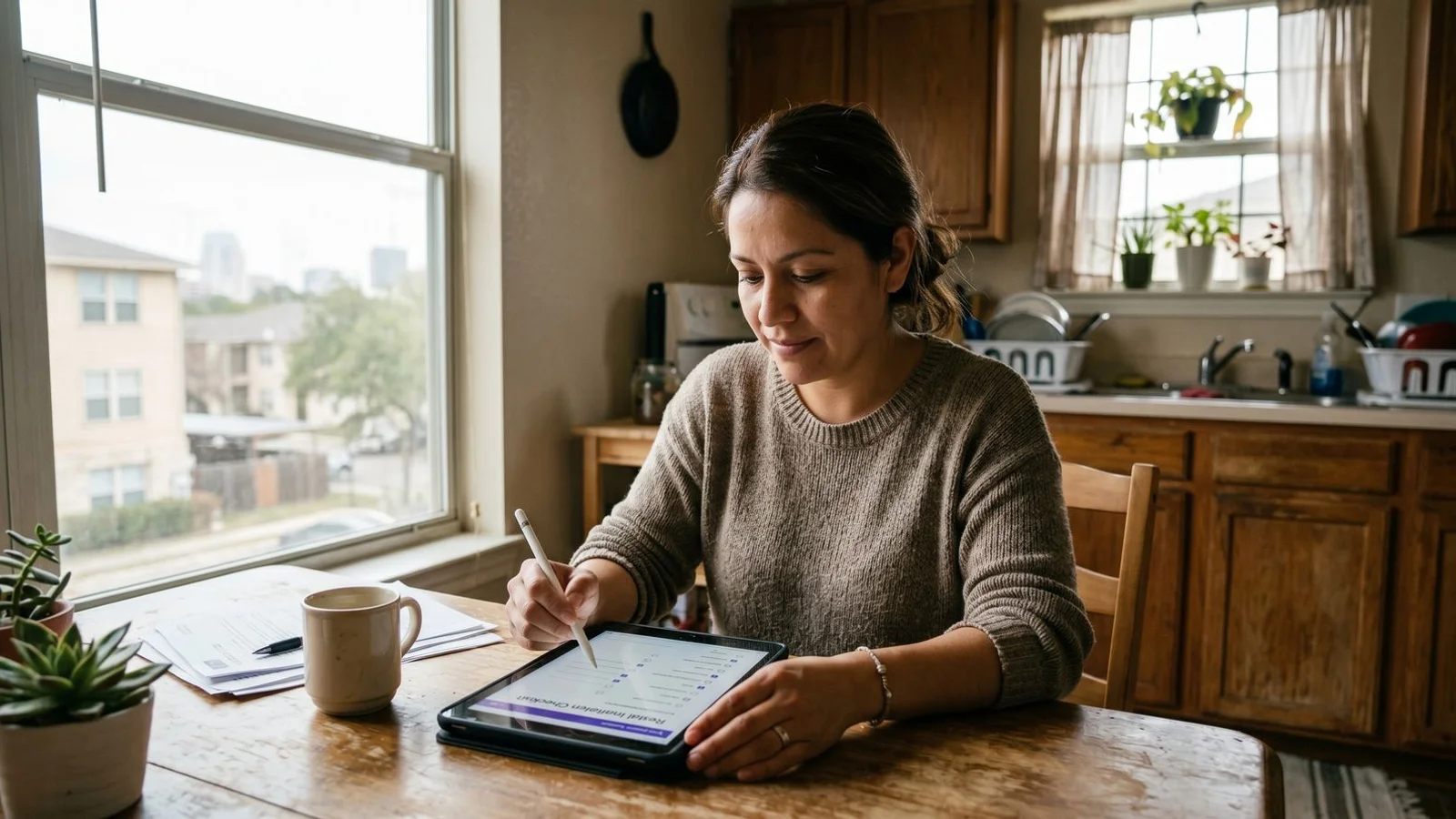 Renter filling out an intake checklist on a tablet