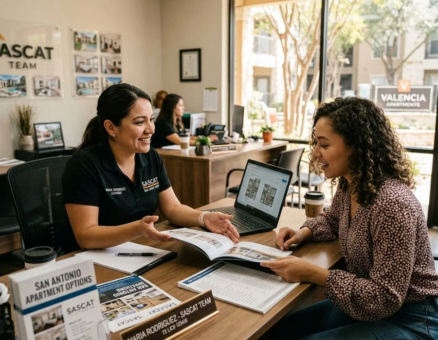 SASCAT licensed agents at a San Antonio desk with a renter