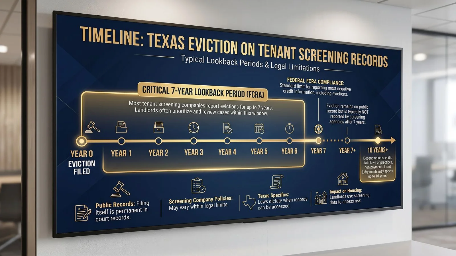 Texas eviction record timeline and lookback window chart